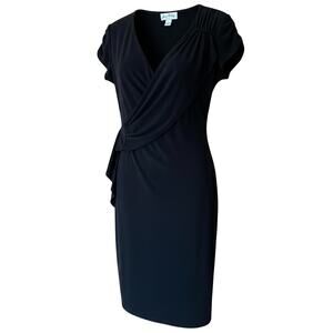 Joseph Ribkoff Black Faux Wrap Stretch Knit Cocktail Dress Size 14 LBD